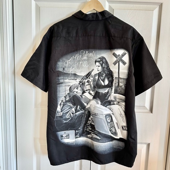 Ride or Die Black Workwear Button Up Shirt Biker Graphic M - Picture 4 of 10